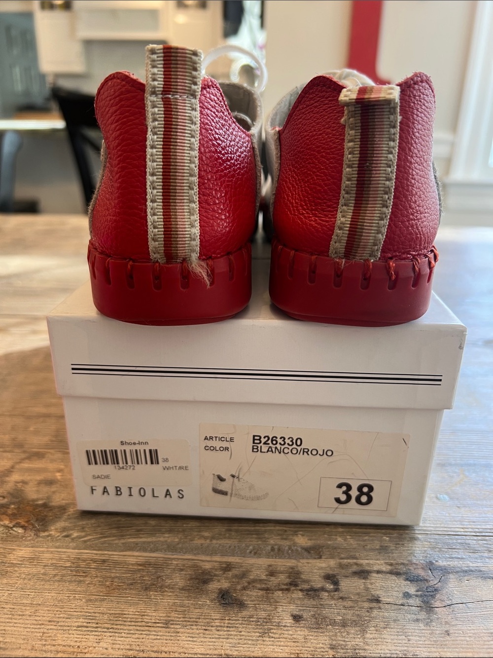 Fabiolas White and Red Leather Sneakers - Picture 2 of 5